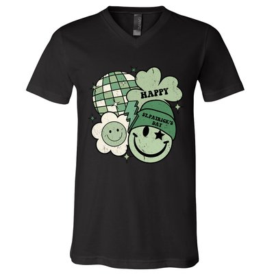 St Patricks Day Retro Smile Disco Party V-Neck T-Shirt
