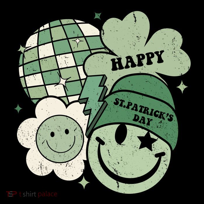 St Patricks Day Retro Smile Disco Party Button