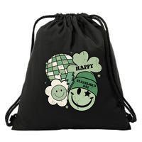 St Patricks Day Retro Smile Disco Party Drawstring Bag