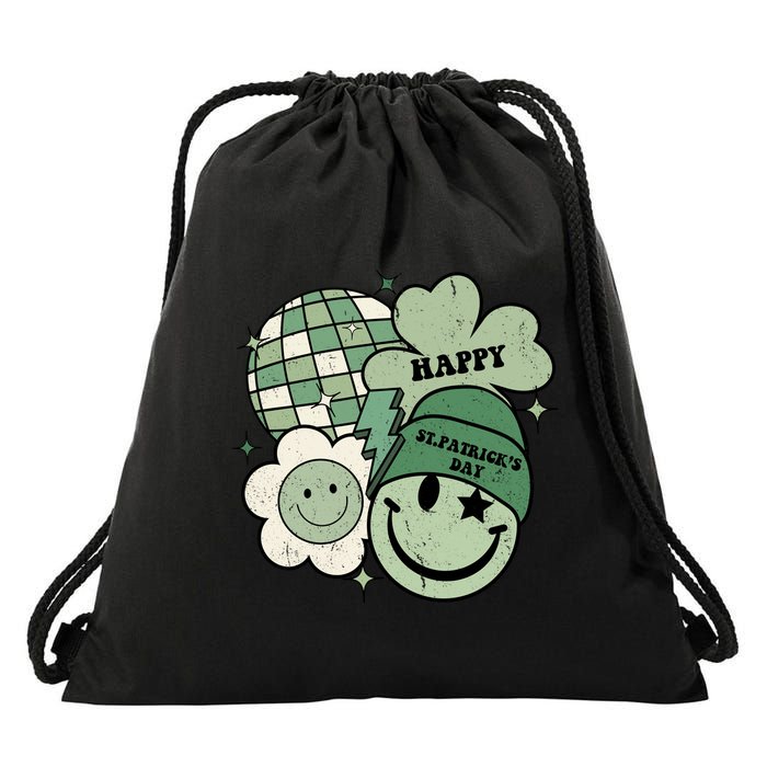 St Patricks Day Retro Smile Disco Party Drawstring Bag