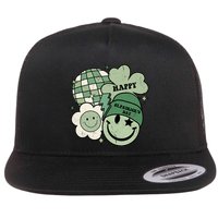 St Patricks Day Retro Smile Disco Party Flat Bill Trucker Hat
