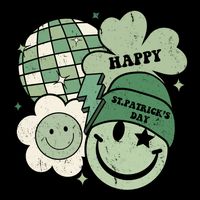 St Patricks Day Retro Smile Disco Party Flat Bill Trucker Hat