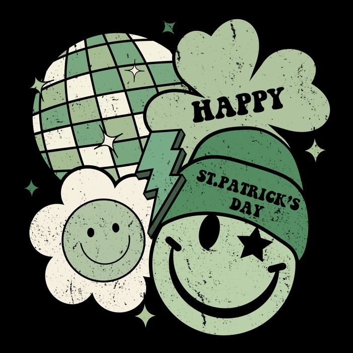St Patricks Day Retro Smile Disco Party Flat Bill Trucker Hat