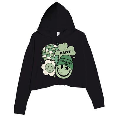 St Patricks Day Retro Smile Disco Party Crop Fleece Hoodie