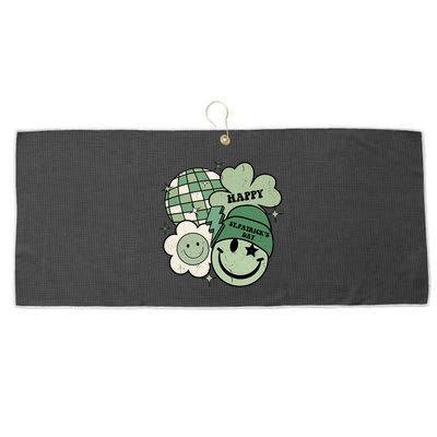 St Patricks Day Retro Smile Disco Party Large Microfiber Waffle Golf Towel