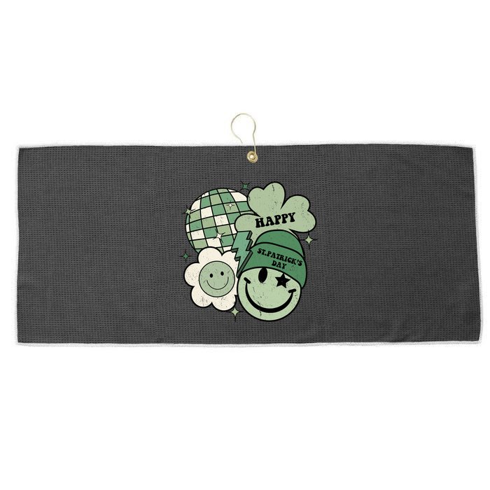 St Patricks Day Retro Smile Disco Party Large Microfiber Waffle Golf Towel