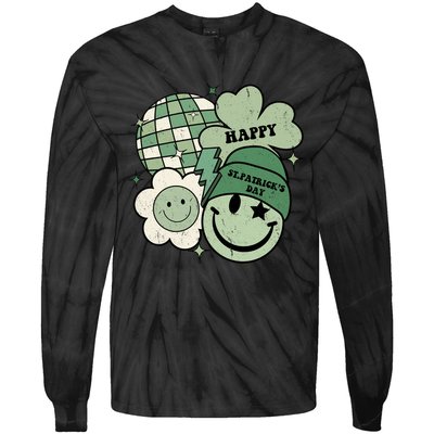 St Patricks Day Retro Smile Disco Party Tie-Dye Long Sleeve Shirt