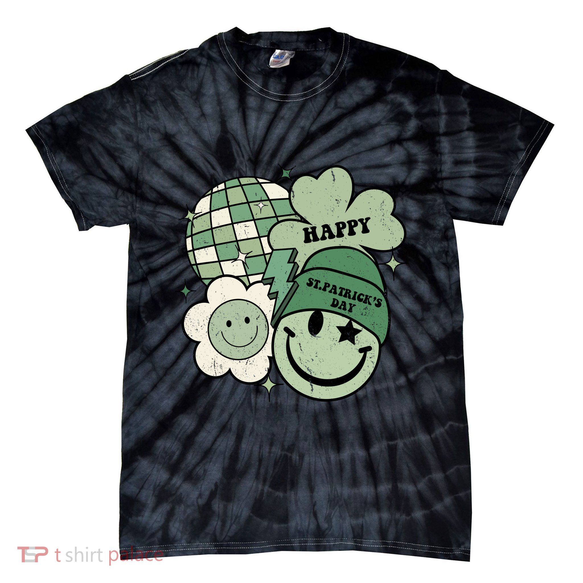 St Patricks Day Retro Smile Disco Party Tie-Dye T-Shirt