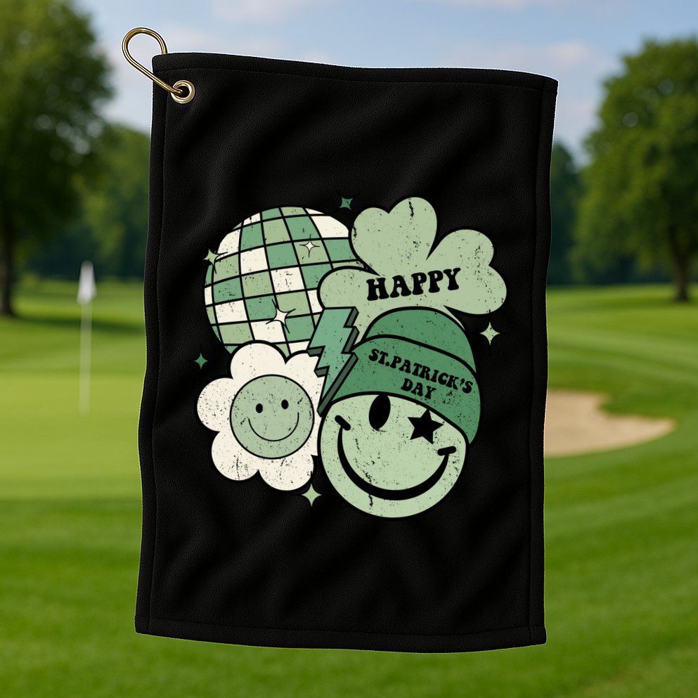 St Patricks Day Retro Smile Disco Party Golf Towel