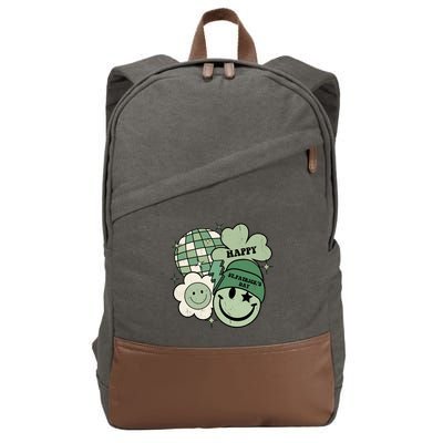 St Patricks Day Retro Smile Disco Party Cotton Canvas Backpack