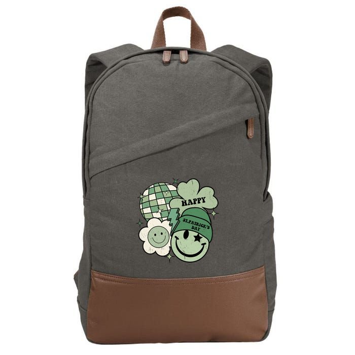St Patricks Day Retro Smile Disco Party Cotton Canvas Backpack