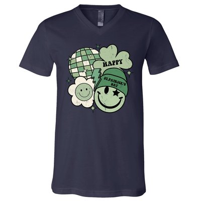 St Patricks Day Retro Smile Disco Party V-Neck T-Shirt