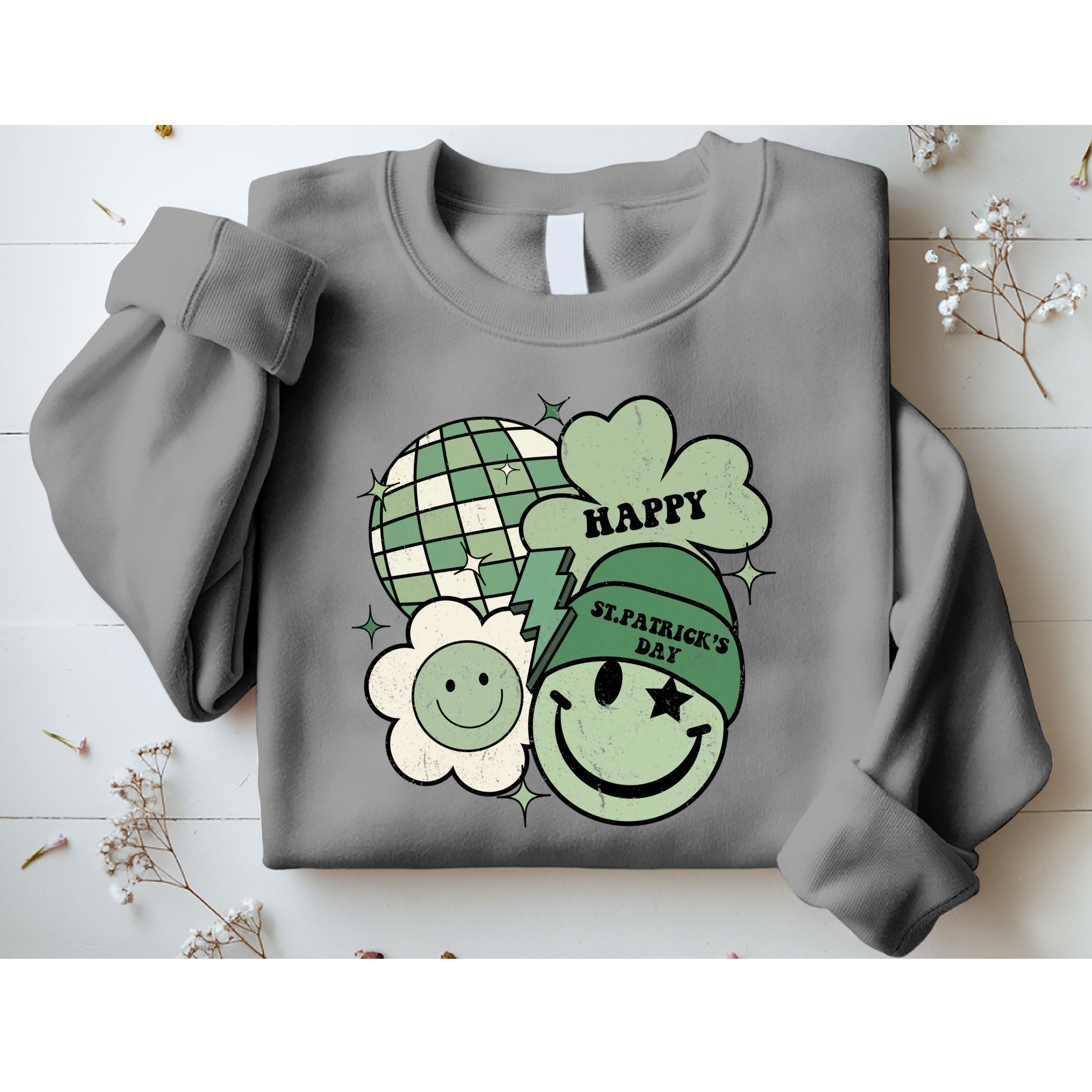 St Patricks Day Retro Smile Disco Party Sweatshirt