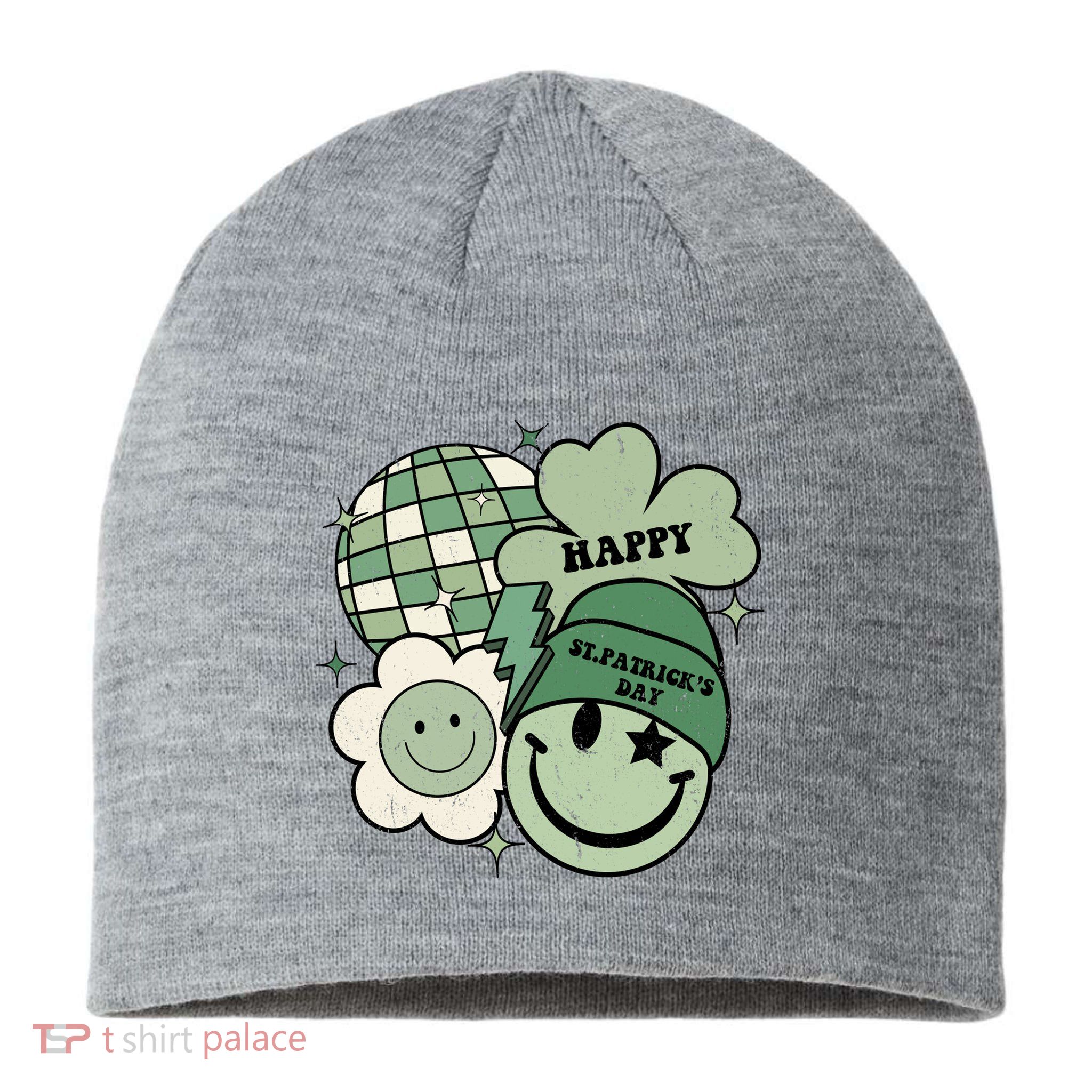 St Patricks Day Retro Smile Disco Party Sustainable Beanie
