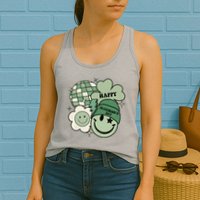 St Patricks Day Retro Smile Disco Party Womens Tank Top