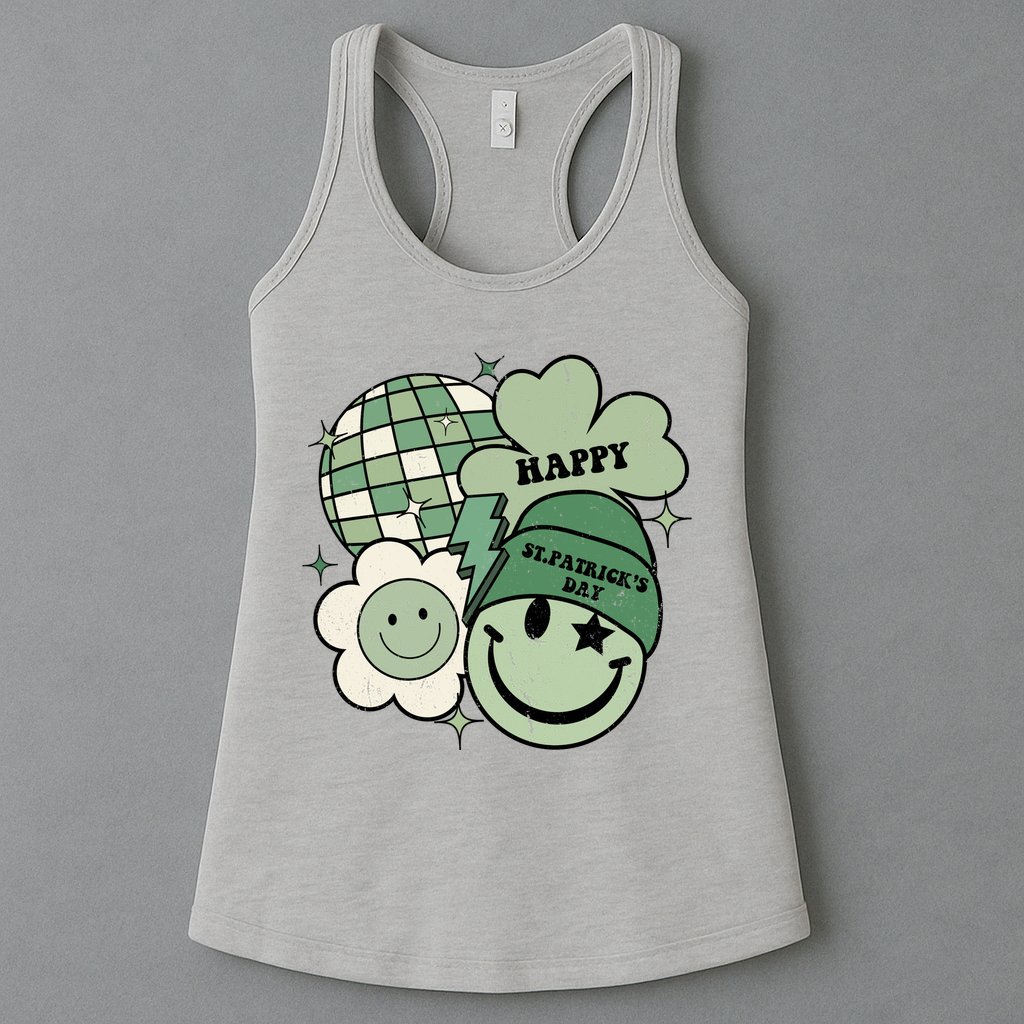St Patricks Day Retro Smile Disco Party Womens Tank Top