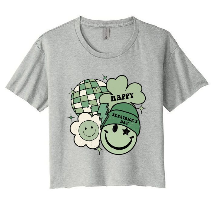 St Patricks Day Retro Smile Disco Party Crop Top