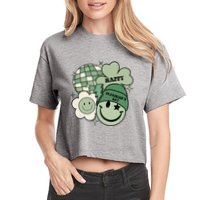 St Patricks Day Retro Smile Disco Party Crop Top