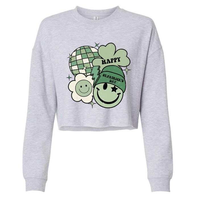 St Patricks Day Retro Smile Disco Party Cropped Pullover Crew