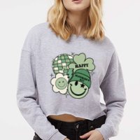 St Patricks Day Retro Smile Disco Party Cropped Pullover Crew