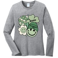 St Patricks Day Retro Smile Disco Party Ladies Long Sleeve Shirt