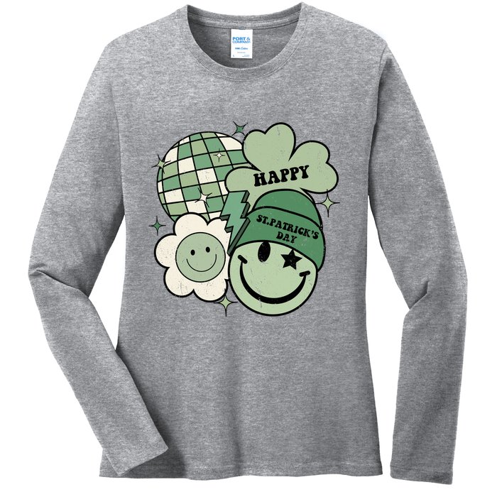 St Patricks Day Retro Smile Disco Party Ladies Long Sleeve Shirt