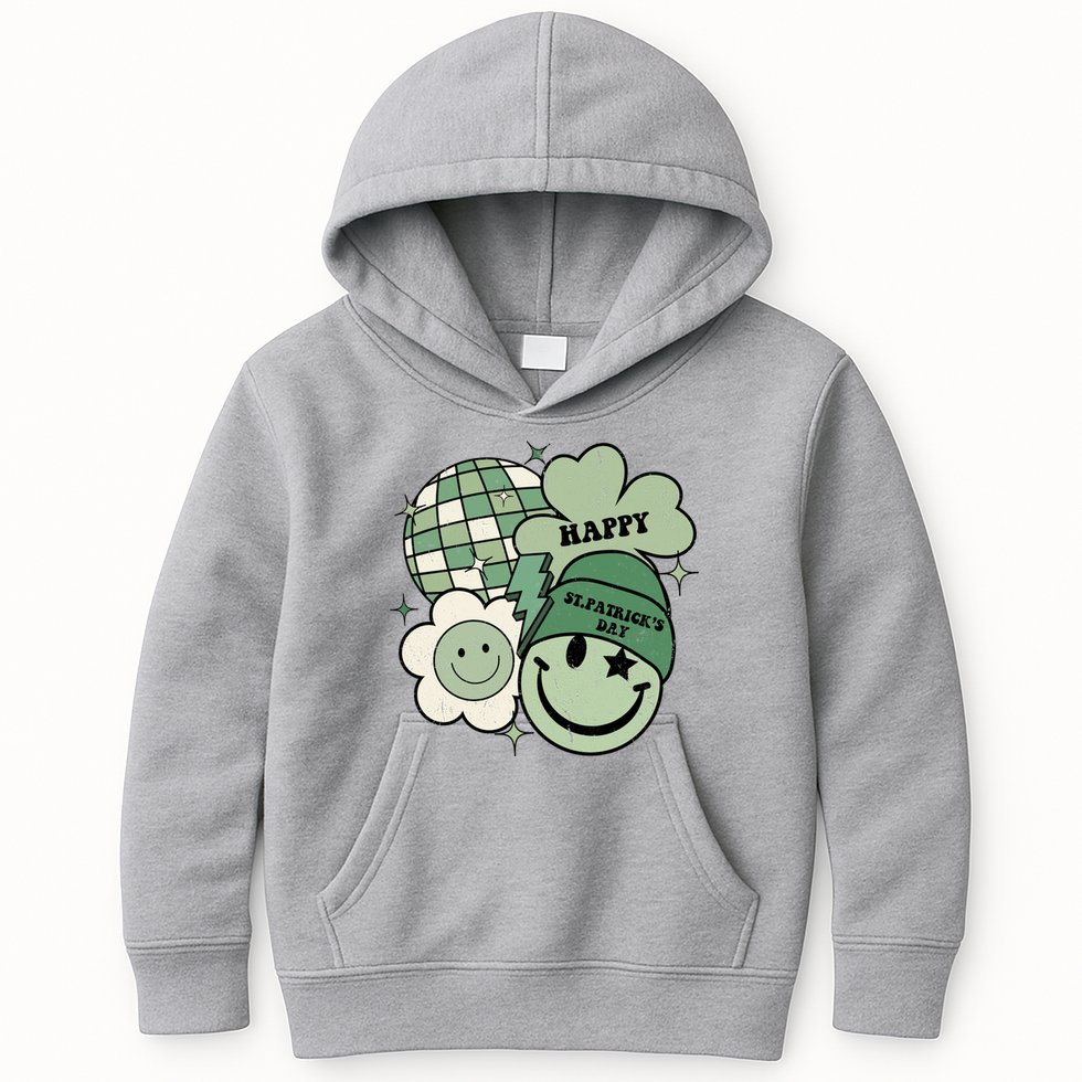 St Patricks Day Retro Smile Disco Party Kids Hoodie