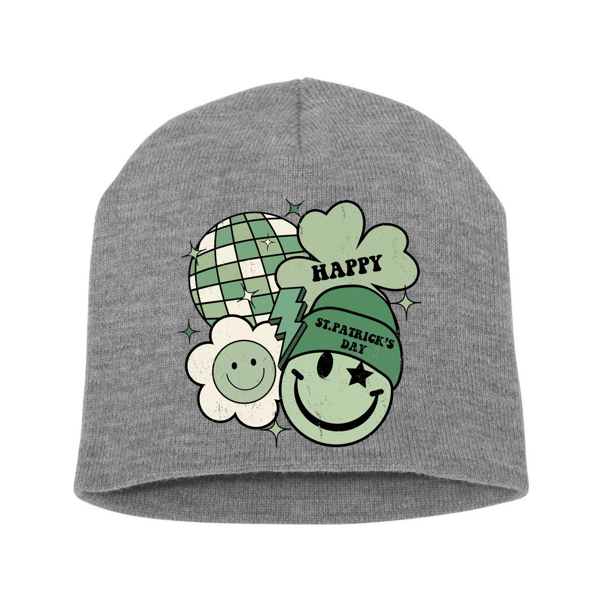 St Patricks Day Retro Smile Disco Party Short Acrylic Beanie