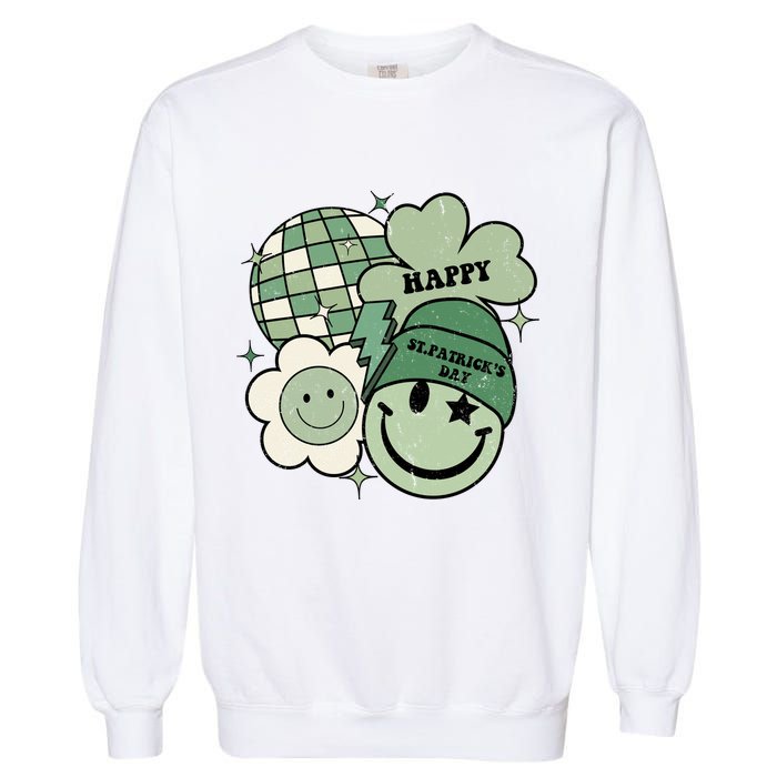 St Patricks Day Retro Smile Disco Party Garment-Dyed Sweatshirt
