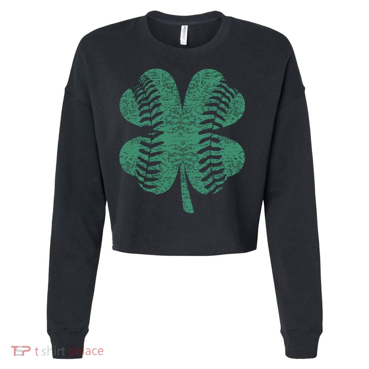 St. Patricks Day Baseball Four Leaf Clover Shamrock  Cropped Pullover Crew