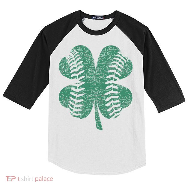 St. Patricks Day Baseball Four Leaf Clover Shamrock  Kids Colorblock Raglan Jersey