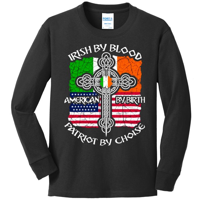 St Patricks Day Irish By Blood American By Birth Kids Long Sleeve Shirt