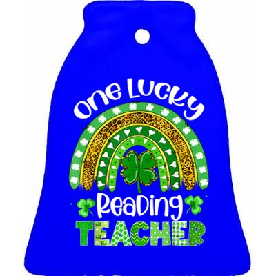 St Patrick's Day One Lucky Reading Teacher Rainbow Shamrock Cool Gift Ceramic Bell Ornament