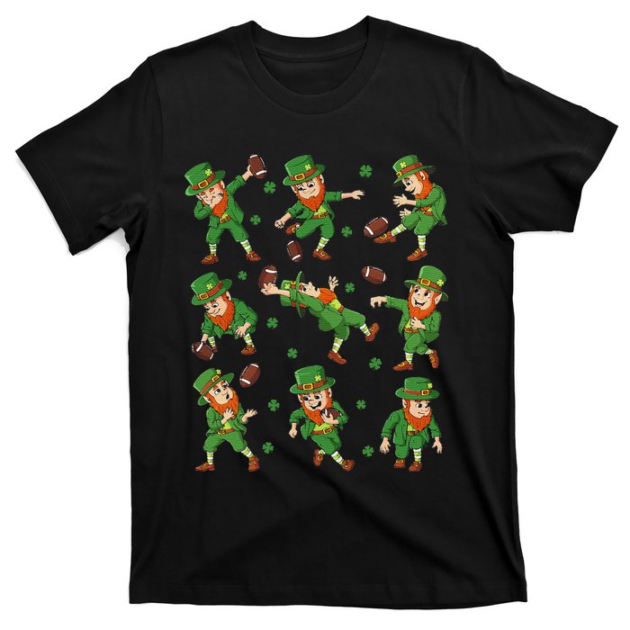 St Patricks Day Leprechaun Football Player Clover T-Shirt