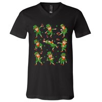 St Patricks Day Leprechaun Football Player Clover V-Neck T-Shirt