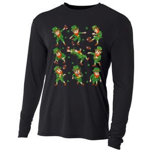 St Patricks Day Leprechaun Football Player Clover Cooling Performance Long Sleeve Crew