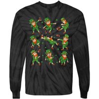 St Patricks Day Leprechaun Football Player Clover Tie-Dye Long Sleeve Shirt