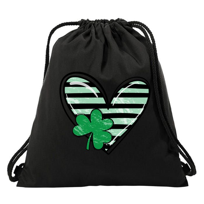 St Patrick's Day Clover Heart Holiday Drawstring Bag
