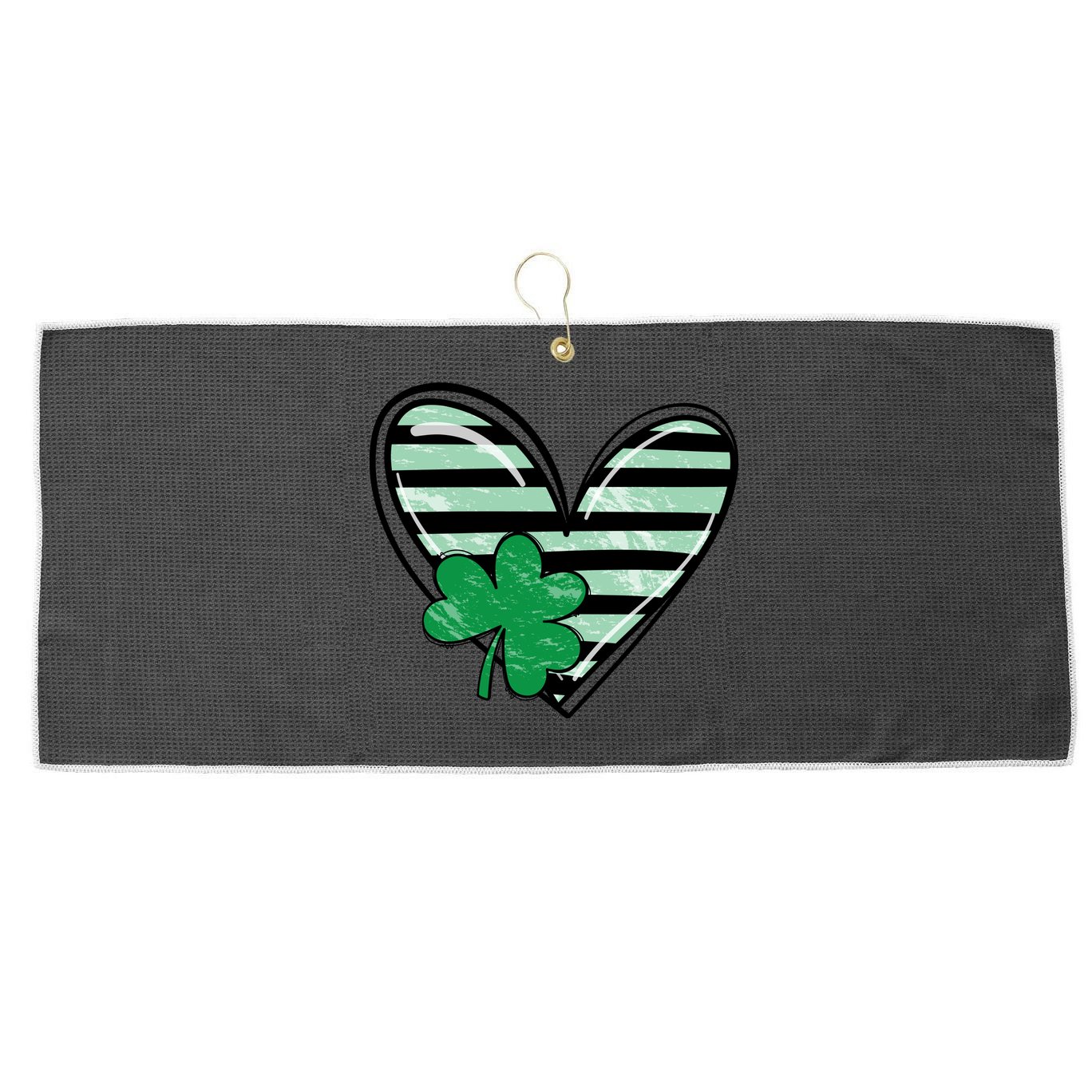 St Patrick's Day Clover Heart Holiday Large Microfiber Waffle Golf Towel