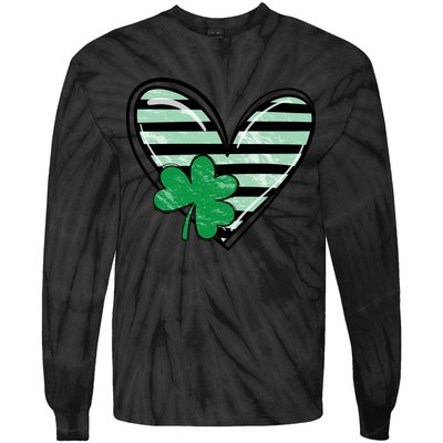 St Patrick's Day Clover Heart Holiday Tie-Dye Long Sleeve Shirt