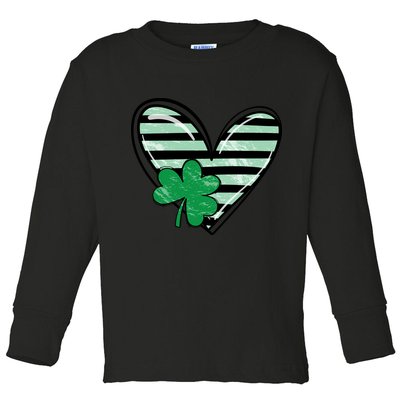 St Patrick's Day Clover Heart Holiday Toddler Long Sleeve Shirt