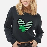 St Patrick's Day Clover Heart Holiday Cropped Pullover Crew