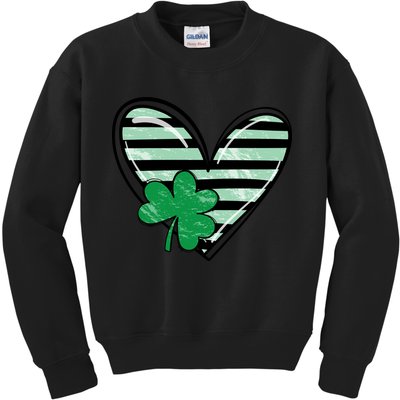 St Patrick's Day Clover Heart Holiday Kids Sweatshirt