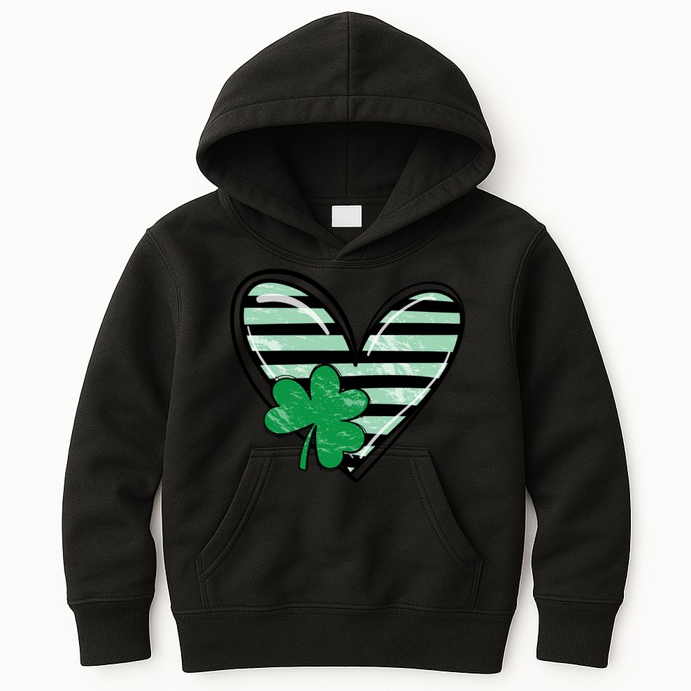 St Patrick's Day Clover Heart Holiday Kids Hoodie