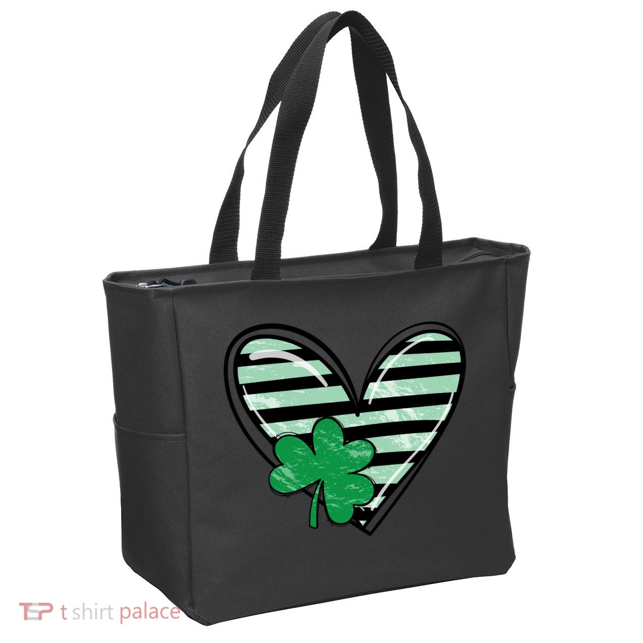 St Patrick's Day Clover Heart Holiday Zip Tote Bag