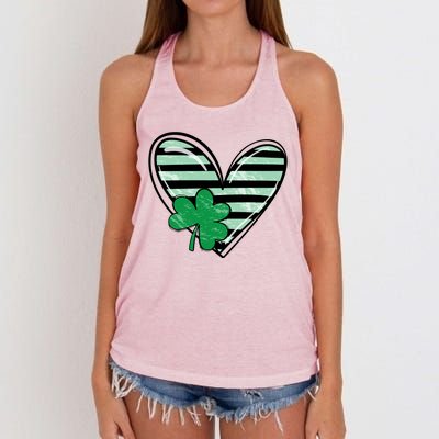 St Patrick's Day Clover Heart Holiday Women's Knotted Racerback Tank