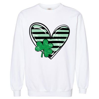 St Patrick's Day Clover Heart Holiday Garment-Dyed Sweatshirt