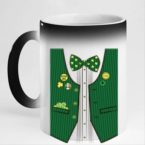 St Patricks Day Lucky Shamrock Vest Costume 11oz Black Color Changing Mug