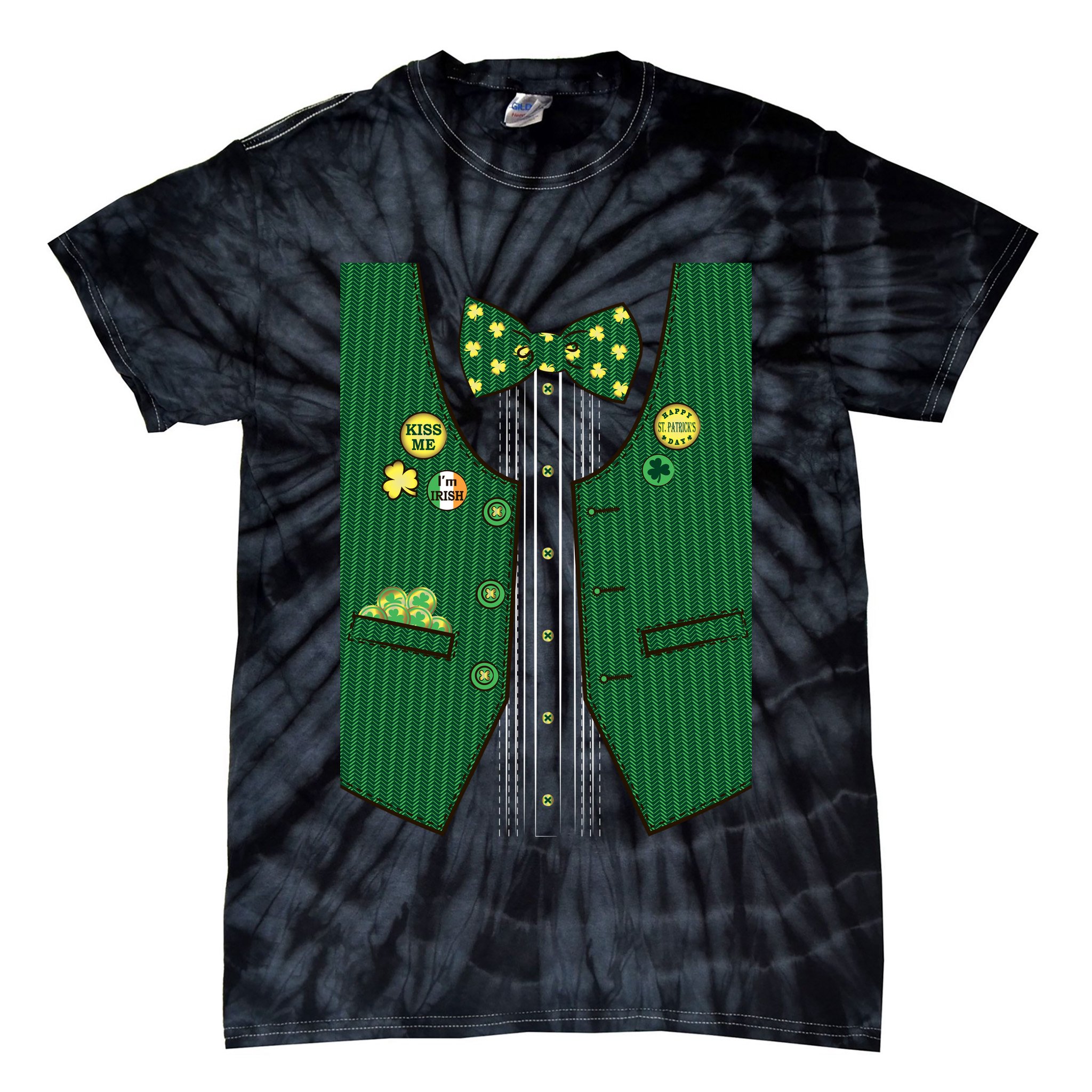St Patricks Day Lucky Shamrock Vest Costume Tie-Dye T-Shirt