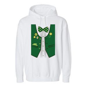 St Patricks Day Lucky Shamrock Vest Costume Garment-Dyed Fleece Hoodie